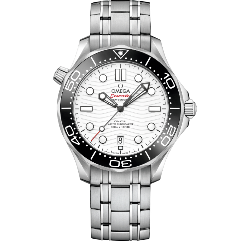 OMEGA Seamaster Diver 300M steel 42MM black ceramic bezel white enamel index dial on steel bracelet