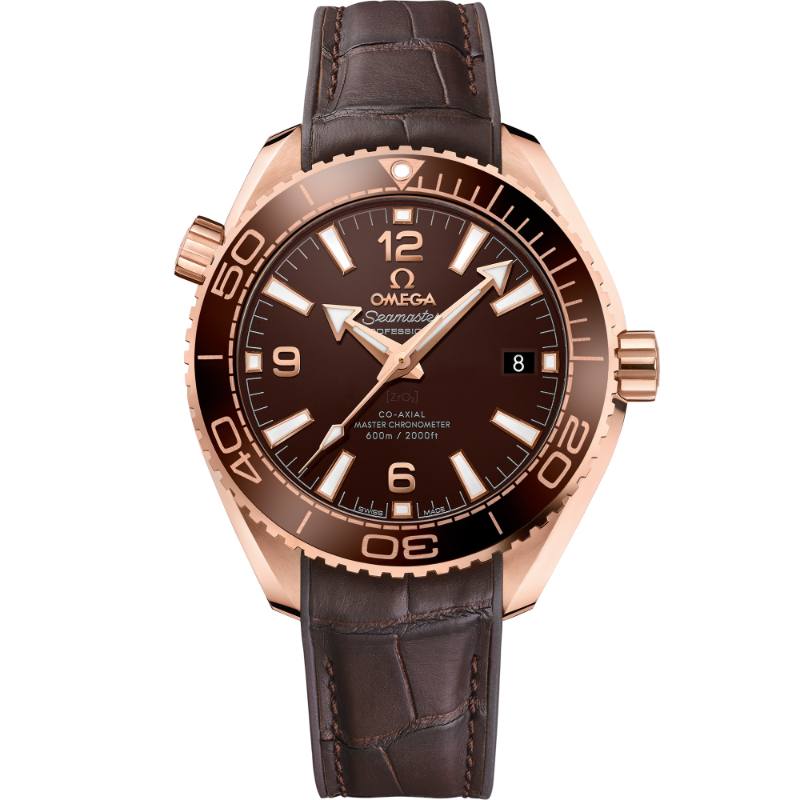 OMEGA Seamaster Planet Ocean 600M Co-Axial 18k rose gold 39.5MM brown ceramic bezel chocolate brown ceramic dial on brown leather strap with 18k rose gold buckle