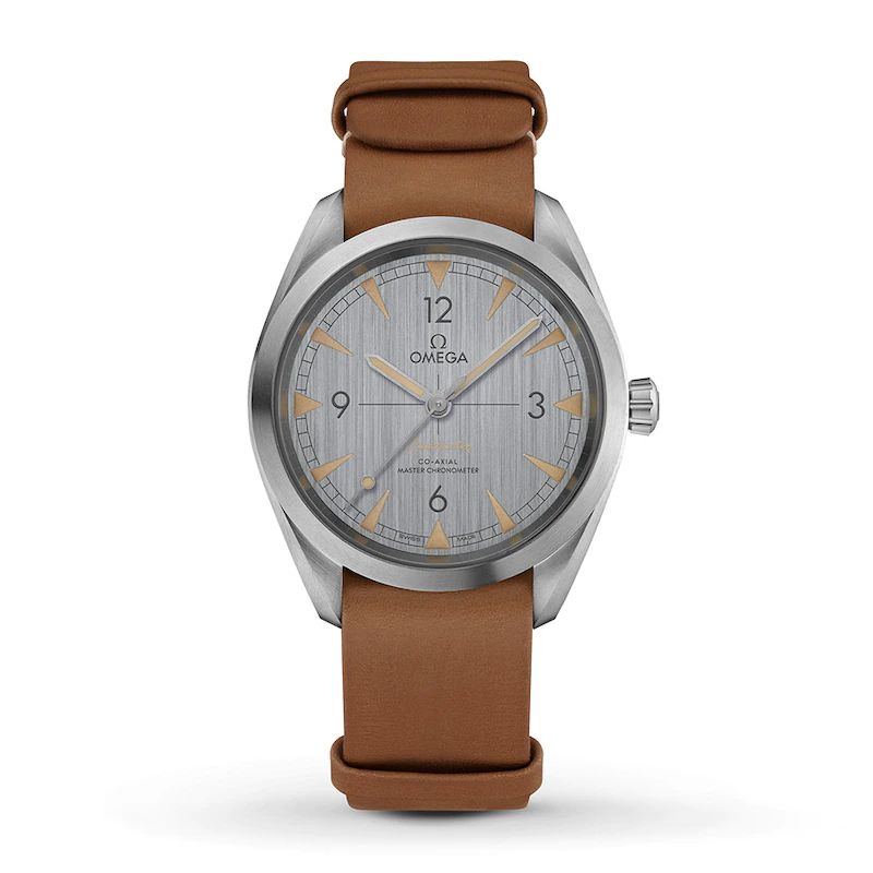 OMEGA Seamaster Railmaster Co-Axial steel 40MM grey dial on brown nato strap with steel buckle