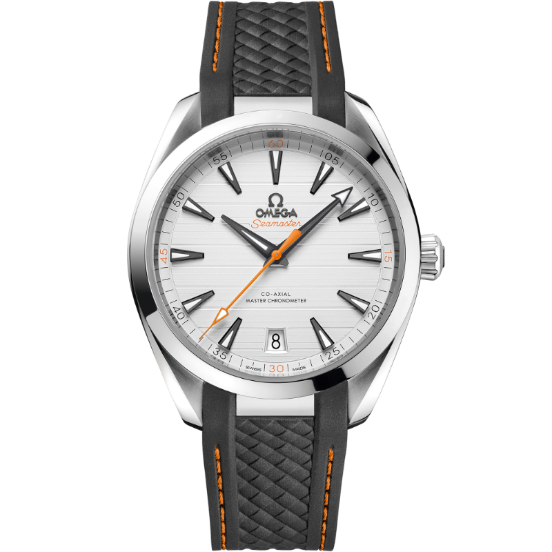 OMEGA Seamaster Aqua Terra 150 M Co-Axial steel 41MM silver index dial on grey rubber strap