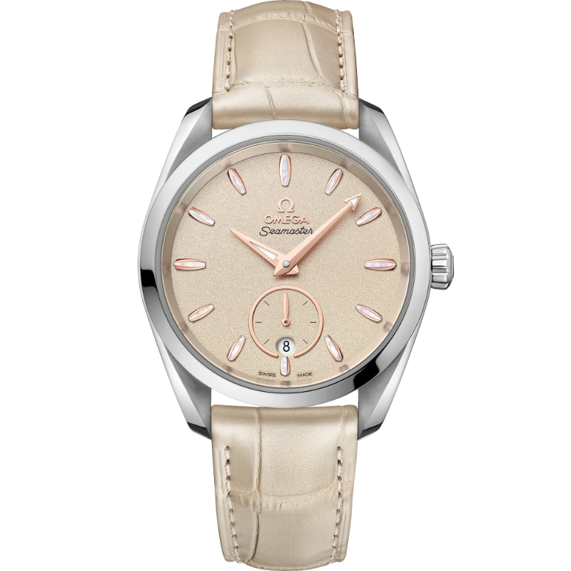 OMEGA SeaMaster Aqua Terra 150M steel ivory index dial on leather strap with steel buckle
