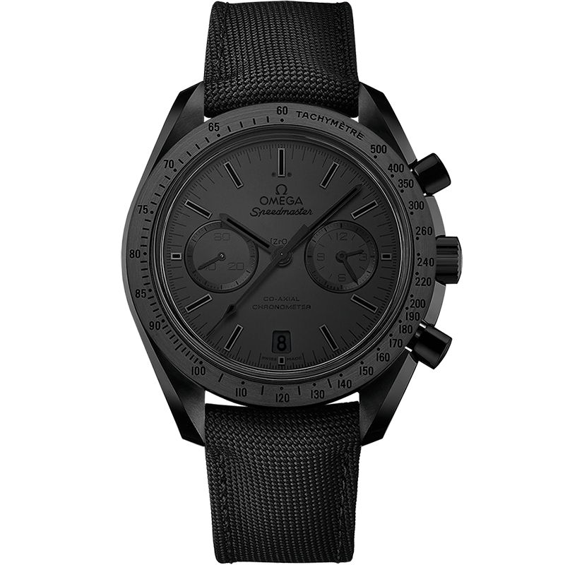 OMEGA Speedmaster Moonwatch Co-Axial chronograph black ceramic 44.25MM Dark Side of the Moon black dial on coated nylon fabric strap with black ceramic buckle