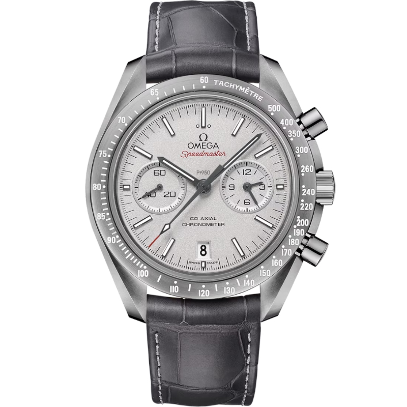 OMEGA Speedmaster Moonwatch Grey side of the Moon Co-Axial chronograph grey ceramic 44.25MM grey dial on leather strap with titanium deployment buckle