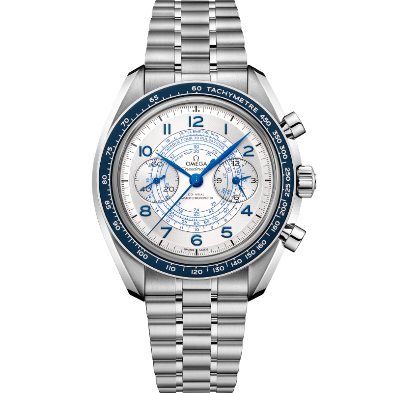 OMEGA SpeedMaster Chronoscope Chronograph steel 43MM blue aluminium bezel silver dial on steel bracelet