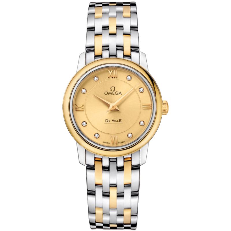 OMEGA De Ville Presitge steel/yellow gold on steel/yellow gold 24.4MM quartz champagne diamond dial