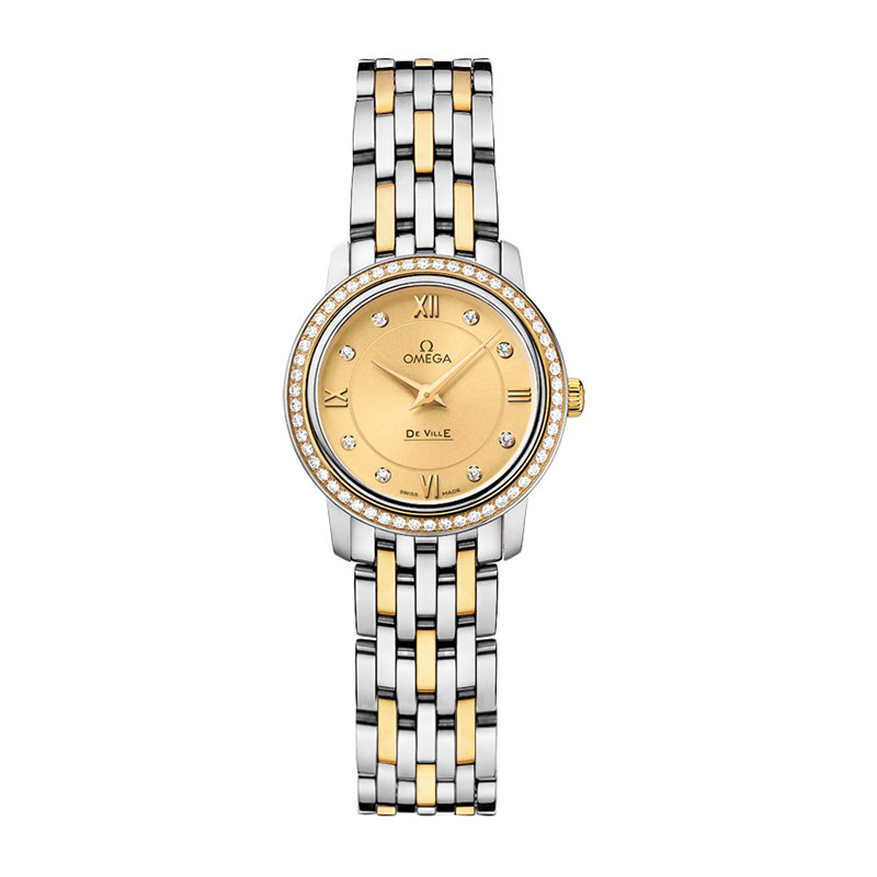 OMEGA De Ville Prestige 24.4MM steel/yellow gold on steel champagne with diamonds dial steel/yellow gold bracelet