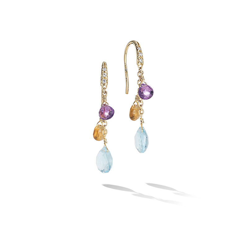 Marco Bicego Paradise Collection 18K Yellow Gold Diamond and  Mixed Gemstone Short Drop Earrings