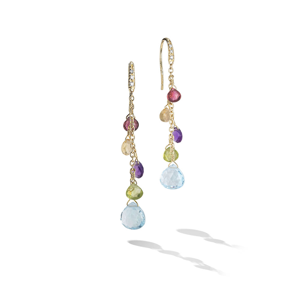 Marco Bicego Paradise Collection 18K Yellow Gold Diamond and Mixed Gemstone Medium Drop Earrings