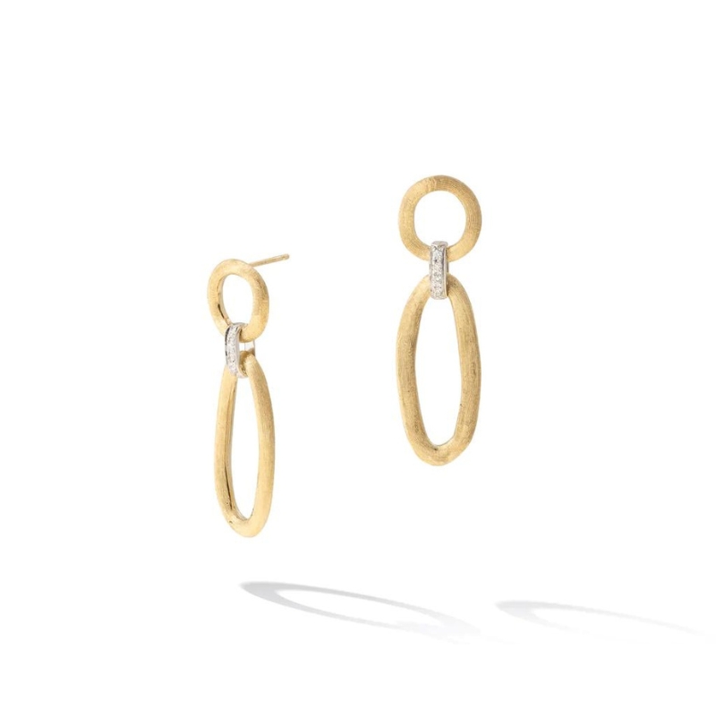 Marco Bicego 18K Yellow And White Rhodium Plated Jaipur Link Diamond Mixed Link Drop Earrings