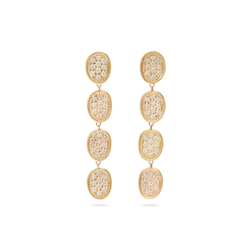 Marco Bicego® Lunaria Collection 18K Yellow Gold and Diamond Pavé Link Linear Drop Earrings
