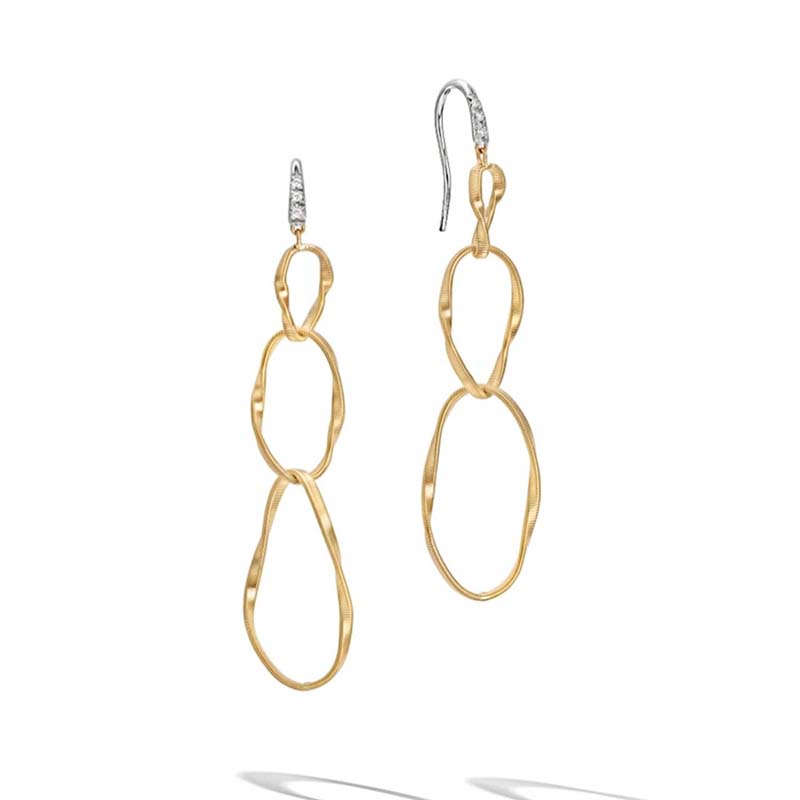 Marco Bicego Marrakech Onde Yellow Gold and Diamond Triple Drop Hook Earring