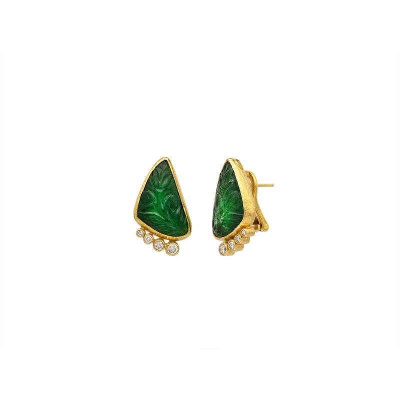 Gurhan Elements One of a Kind Gold Emerald Stud Earrings