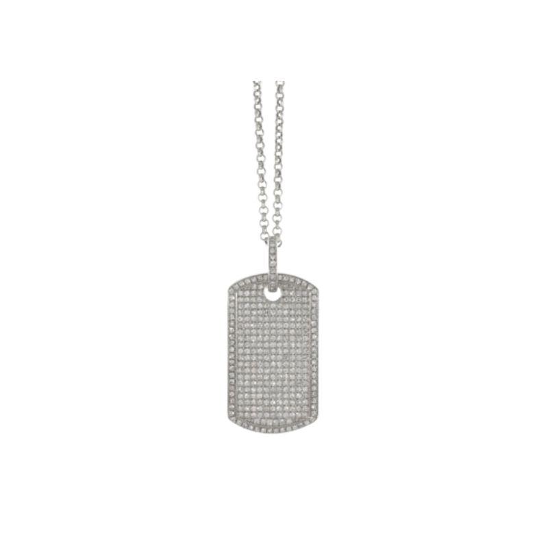 14K White Gold All Diamond Fashion Dog Tag Pendant