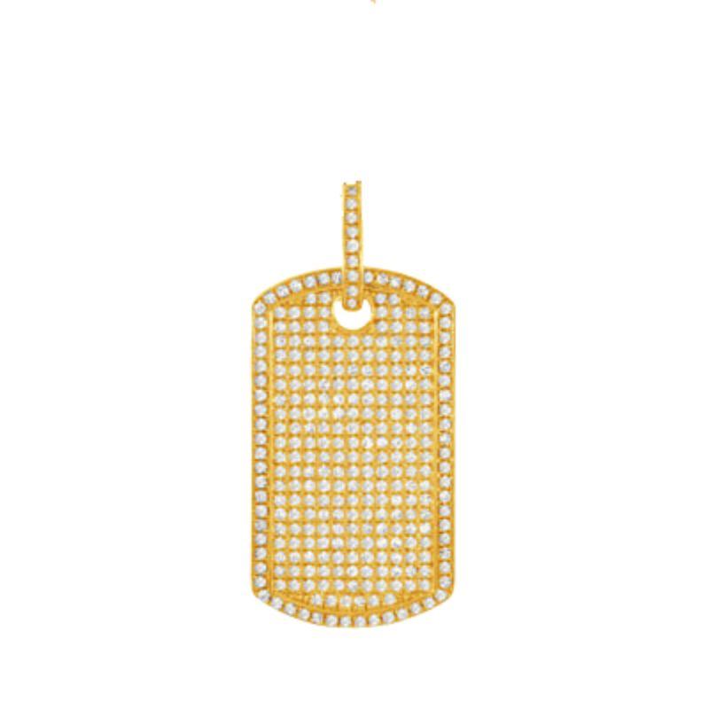 14K Yellow Gold Diamond Fashion Dog Tag Pendant