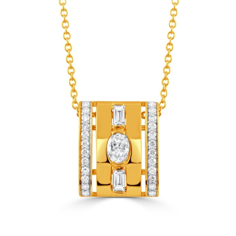 18K Yellow Gold All Diamond Fashion Pendant Necklace