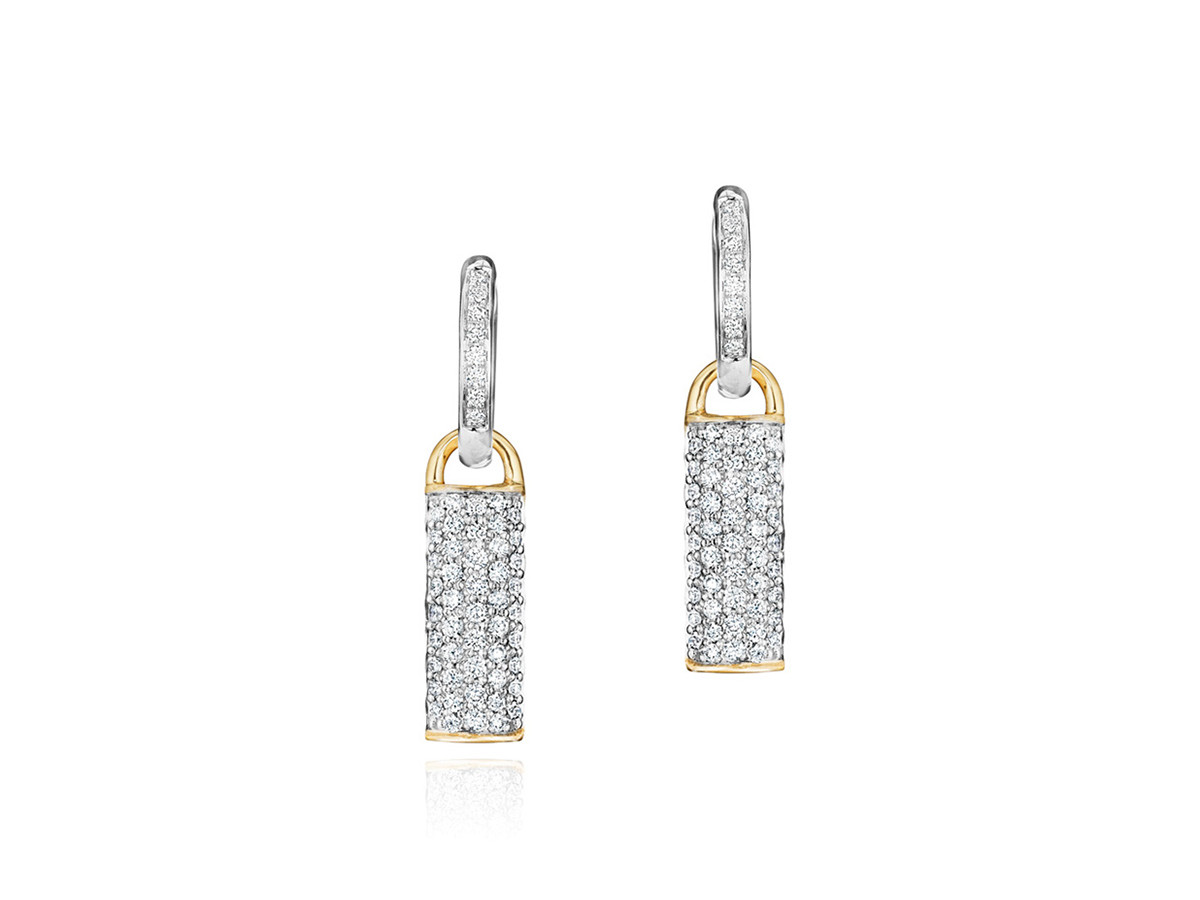 Phillips House 14K yellow gold Contrast bar huggie earrings with diamonds, 110 diamonds weighing 0.72 carat total weight