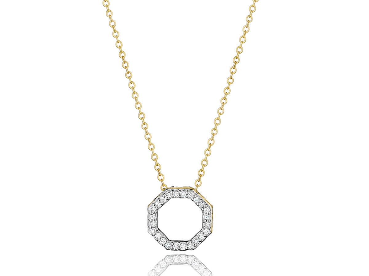 Phillips House 14K yellow gold Hero open petite octagon necklace with diamonds, 24 diamonds weighing 0.11 carat total weight