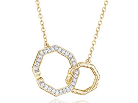 Phillips House 14K yellow gold Hero octagon double front closure pendant necklace, 29 diamonds weighing 0.23 carat total weight