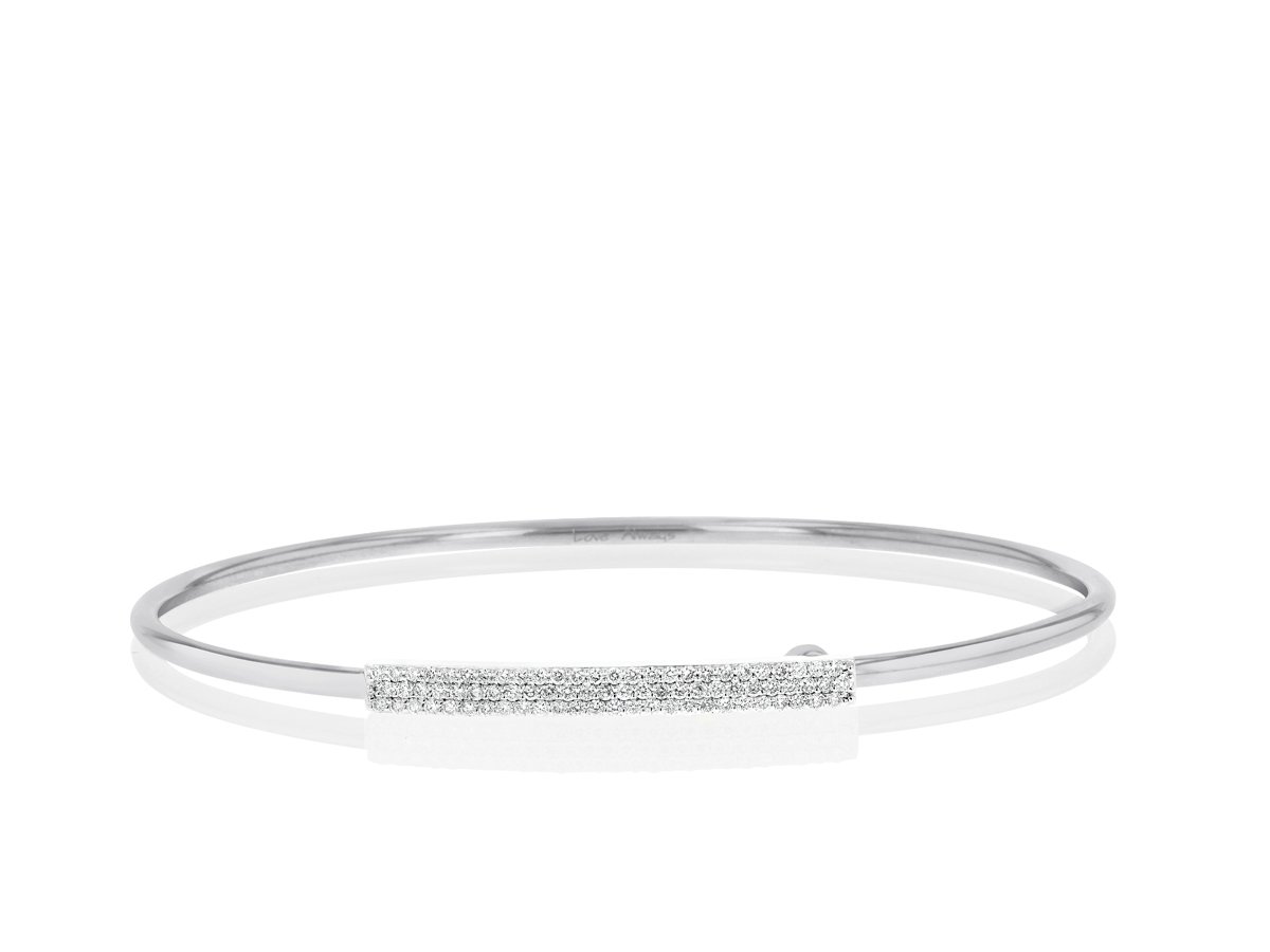 Phillips House 14k white gold Affair wire strap bangle bracelet with diamonds, 78 round diamonds weighing 0.39 carat total weight, size 8