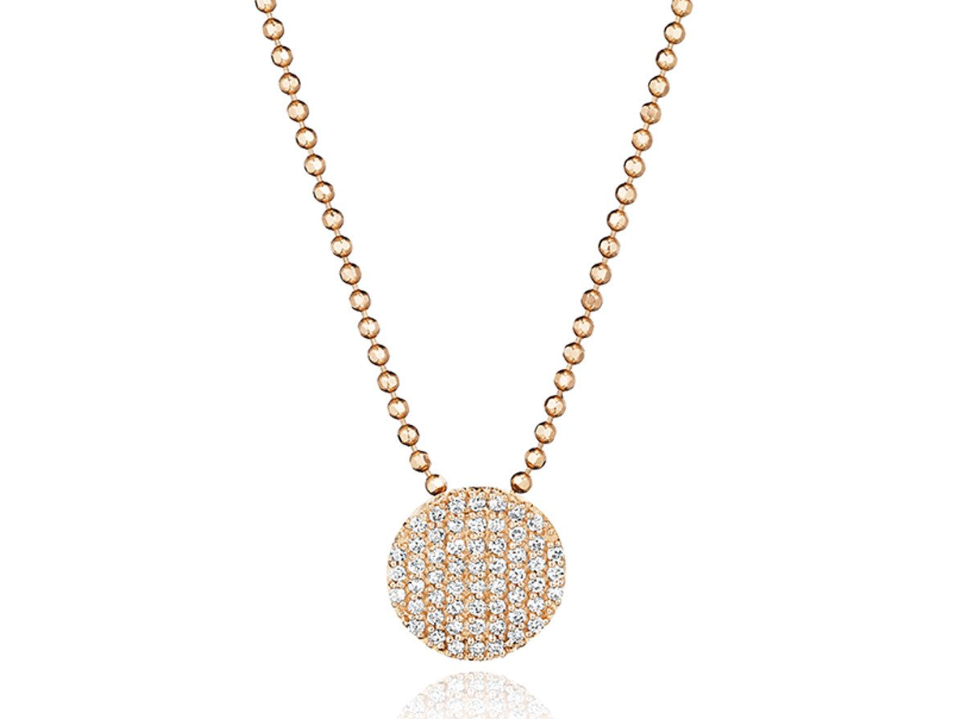 Phillips House 14k rose gold Affair mini infinity pendant necklace with 56 round diamonds weighing 0.27 carat total weight