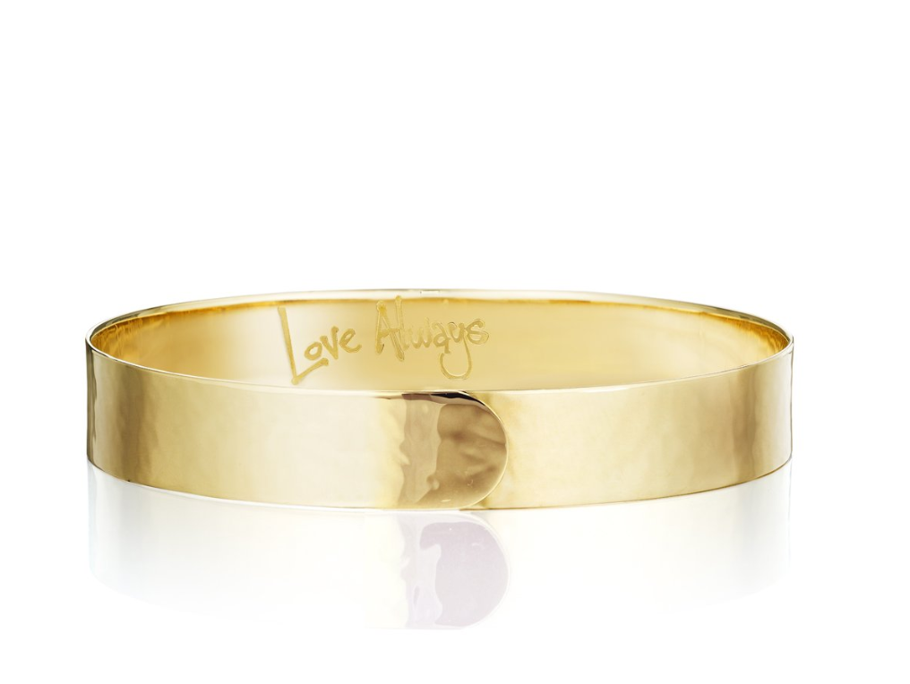 Phillips House 14k yellow gold Affair solo love always hammered bangle bracelet, 10mm bracelet, size 8