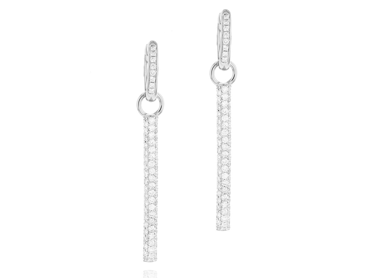 Phillips House 14k white gold Affair long toggle drop earrings with 132 round diamonds weighing 0.82 carat total weight