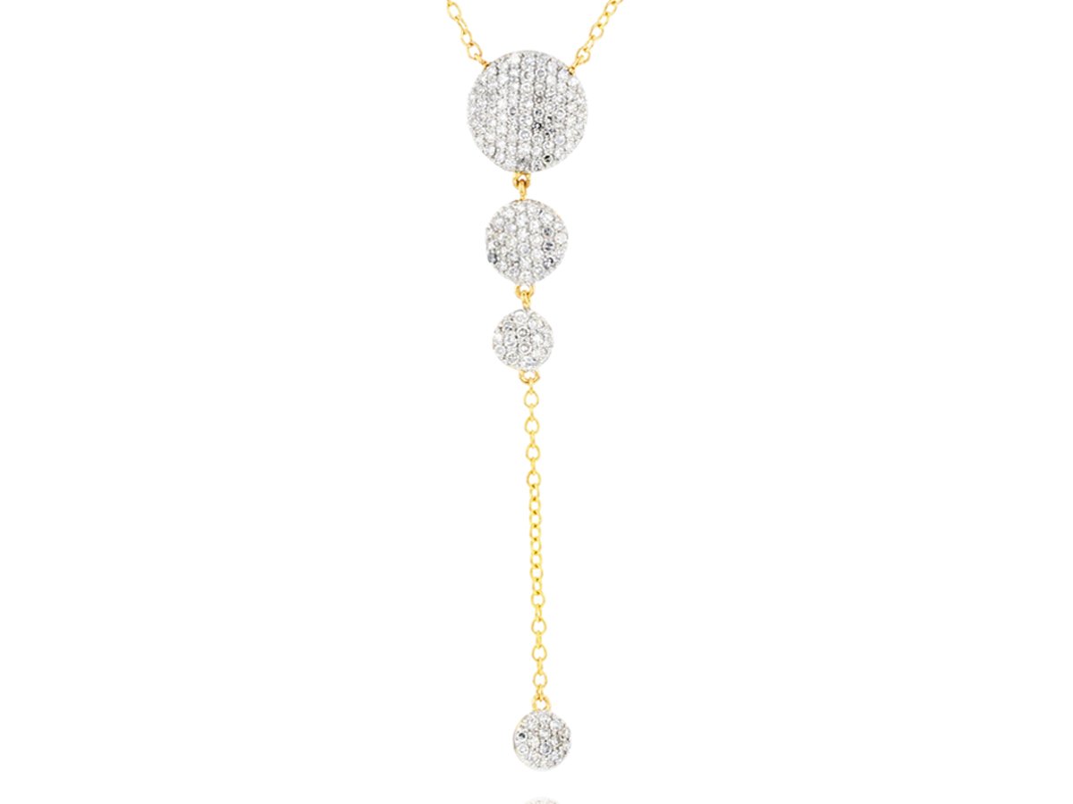 Phillips House 14k yellow gold Affair infinity graduated lariat necklace with diamonds, 146 round diamonds weighing 0.65 carat total weight, 15"-18"