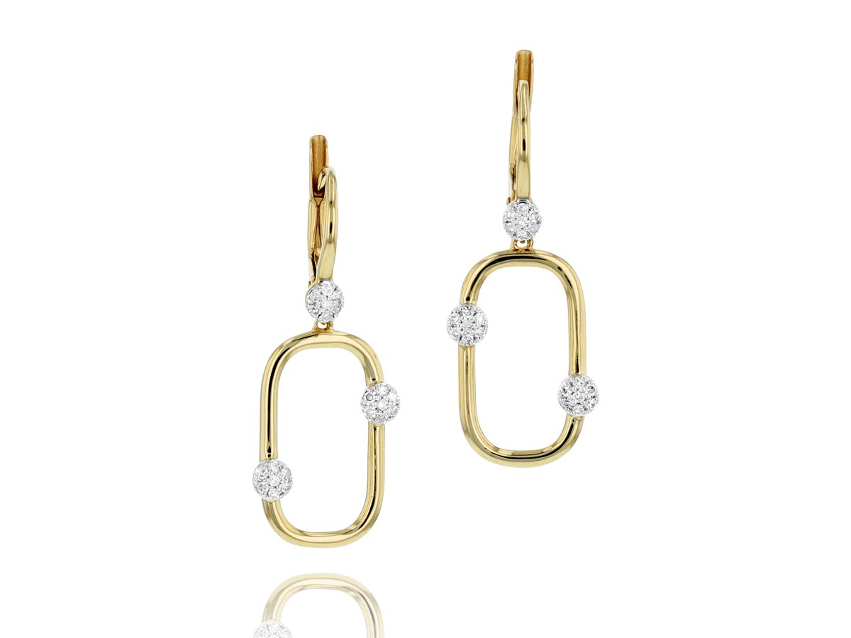 Phillips House 14k yellow gold Link infinity box leverback drop earrings with 42 round diamonds weighing 0.16 carat total weight