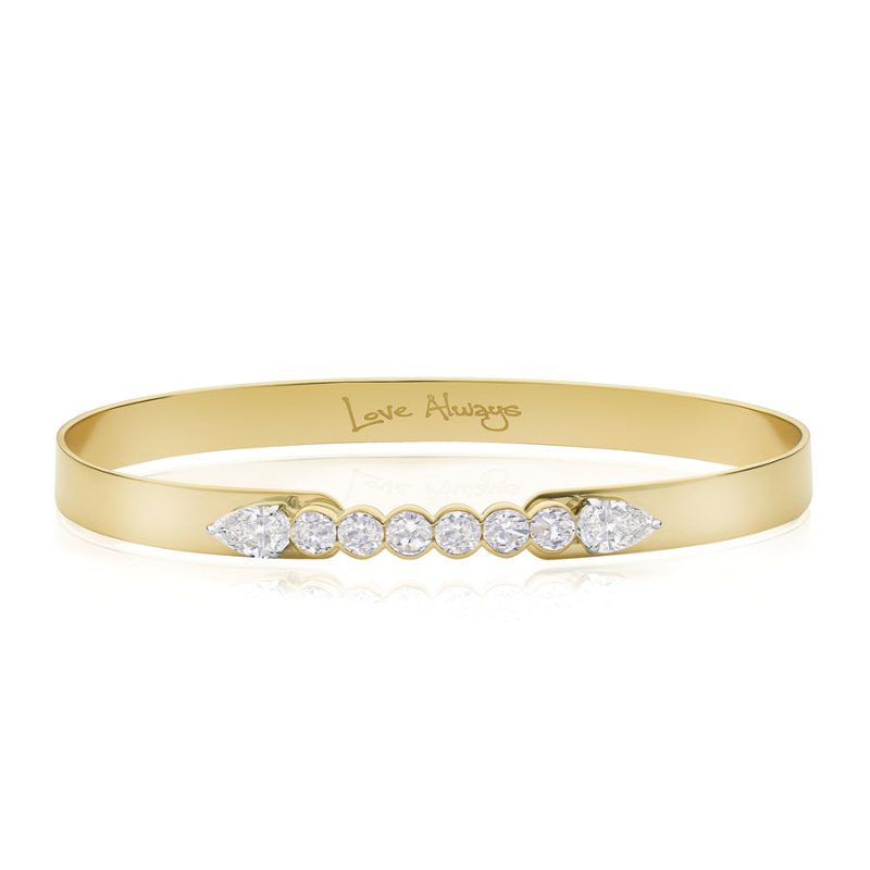 Phillips House 18K Yellow Gold And Platinum One Of One Love Always Bangle Bracelet