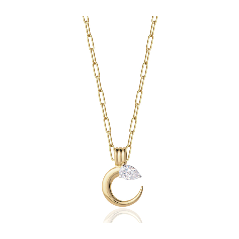 Phillips House 18K Yellow Gold And Platinum One Of One Mini Crescent Pendant Necklace