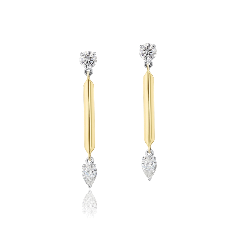 Phillips House 18K Yellow Gold And Platinum One Of One 36Mm Knife Edge Drop Earrings