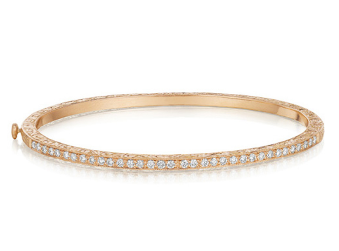 Penny Preville 18k rose gold Classic Bangles thin diamond bangle bracelet with diamonds weighing 0.68 carat total weight