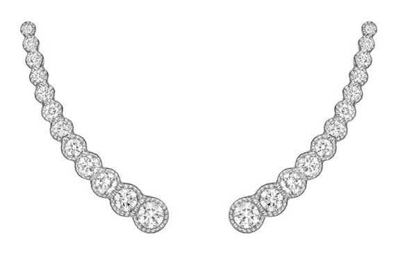 Penny Preville 18k white gold rhodium plated curved diamond earring on post with diamonds weighing 0.57 carat total weight