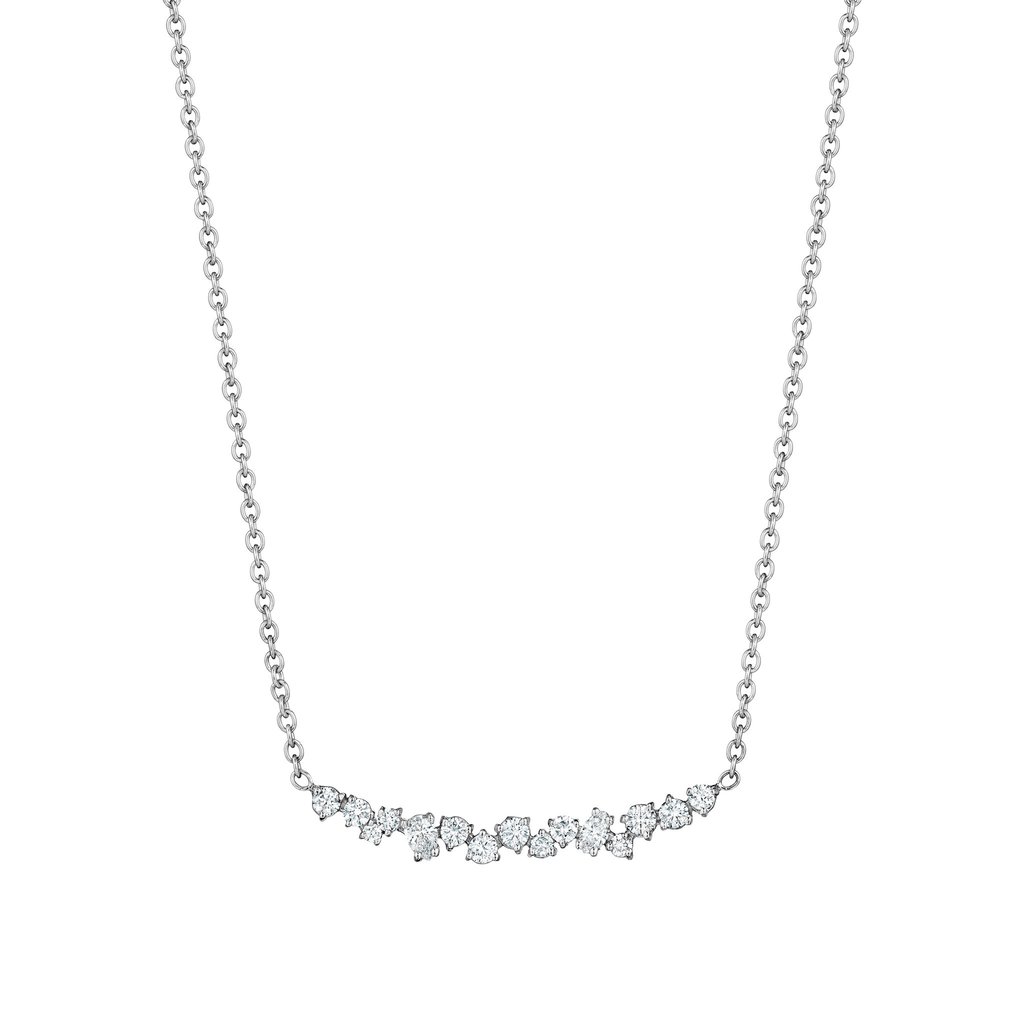 Penny Preville 18K white gold rhodium plated Star Dust cluster bar necklace with diamonds weighing 0.57 carat total weight