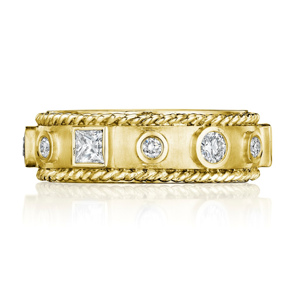 Penny Preville 18k yellow gold round and princess cut diamond ring, 12 diamonds weighing 0.99 carat total weight
