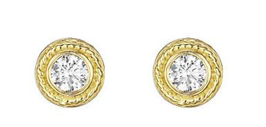 Penny Preville 18k yellow gold engraved twist bezel stud earrings with diamonds weighing 0.40 carat total weight