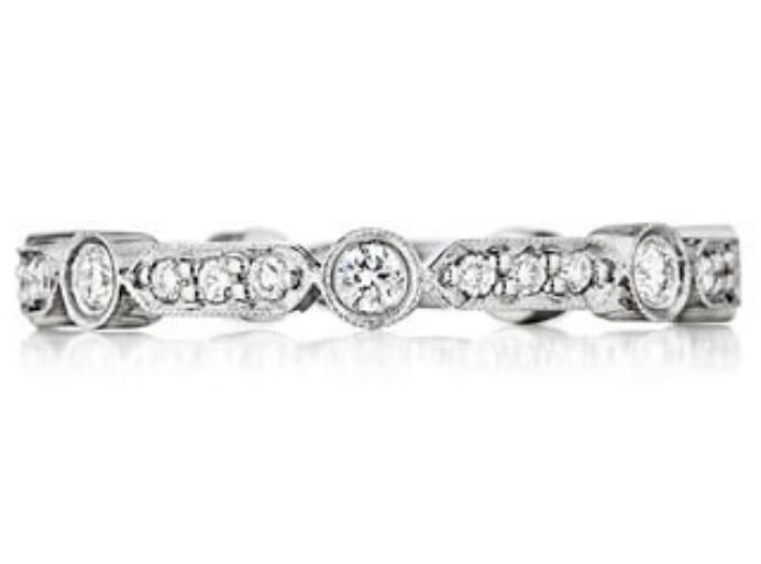 Penny Preville 18k white gold rhodium plated Wedding Bands round and pave bar stacking band with diamonds weighing 0.37 carat total weight