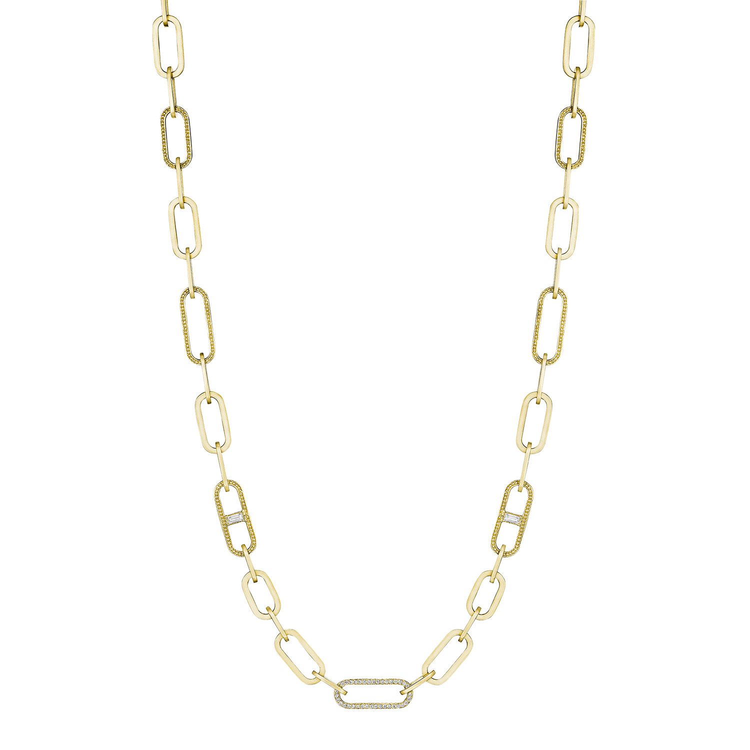 Penny Preville 18k yellow gold plain and beaded large link necklace with hidden clasp, 17"