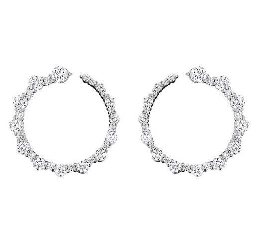 Penny Preville 18k white gold rhodium plated front to back hoop earrings with round diamonds weighing 1.86 carat total weight