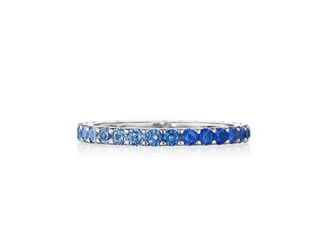 Penny Preville 18k white gold rhodium plated blue sapphire ombre 2mm thin band weighing 1.32 carat total weight