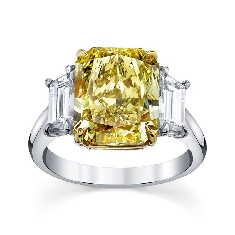 Norman Silverman Platinum And 18K Yellow Gold Yellow And White Diamond 3 Stone Ring