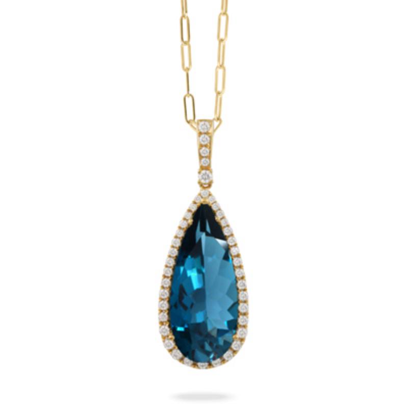 Doves 18K Yellow Gold London Blue Pendant Necklace