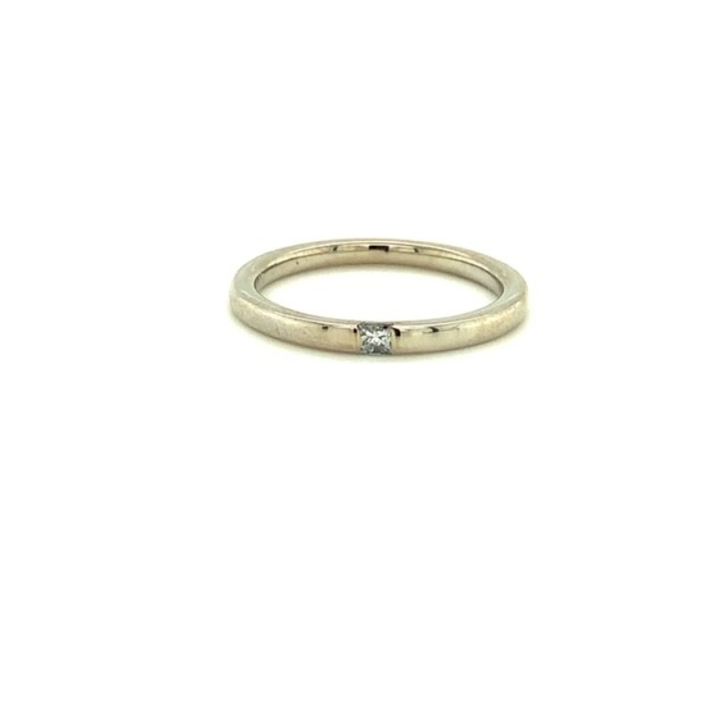 Lisa Nik 18k white gold rhodium plated Sparkle stackable band with a princess cut diamond weighing 0.08 carat weight