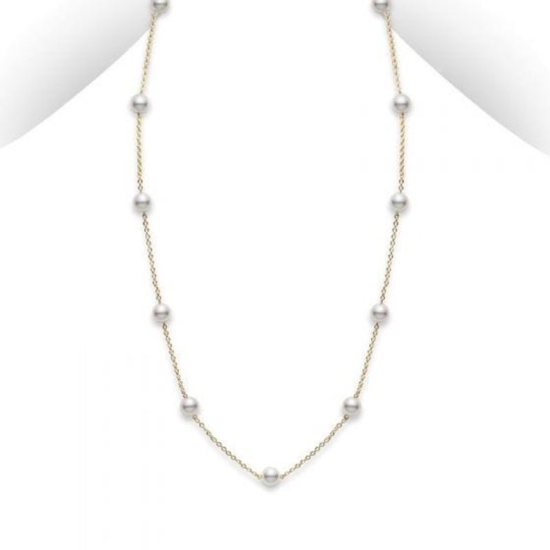 Mikimoto 18K Yellow Gold Station Chain Necklace With Pearl Stations