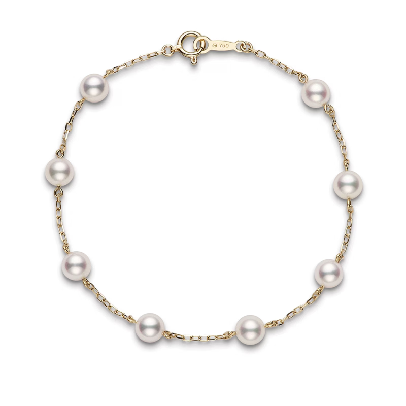 Mikimoto 18K Yellow Gold Station Chain Bracelet