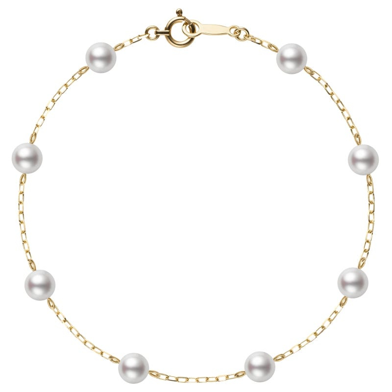 Mikimoto 18k yellow gold Station pearl station chain bracelet