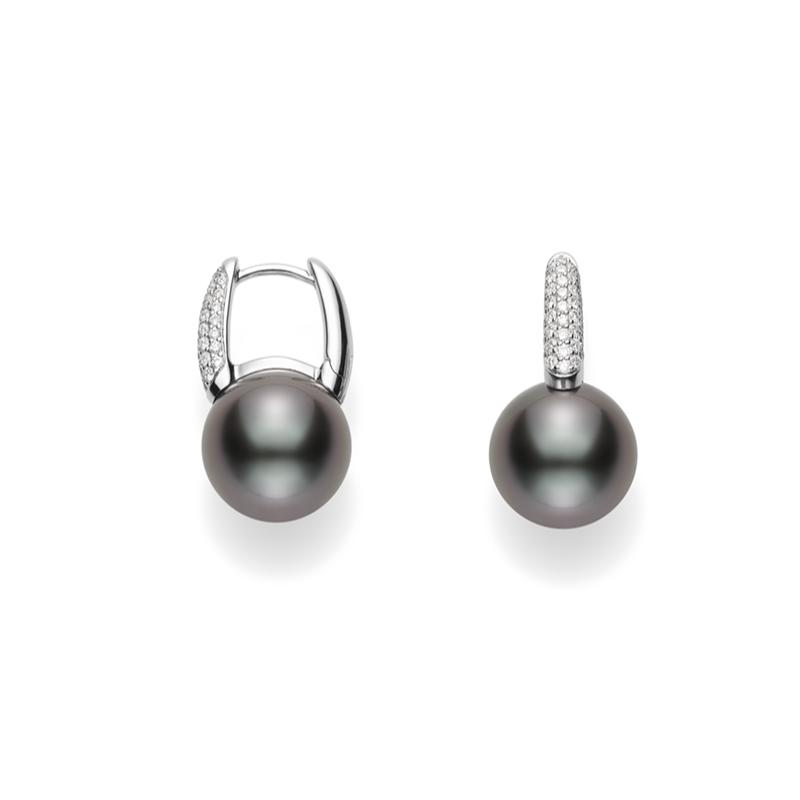 Mikimoto 18K White Gold Rhodium Plated Black South Sea Pearl Drop Earrings