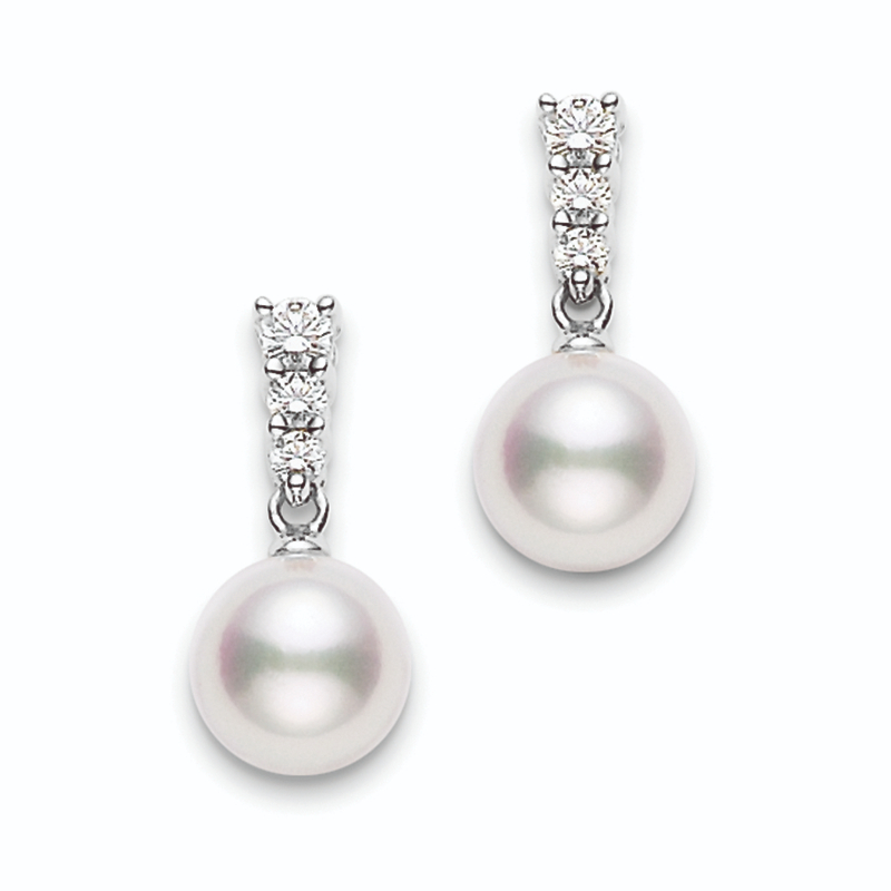 Mikimoto Drop Pearl and Graduated Diamond Earrings
