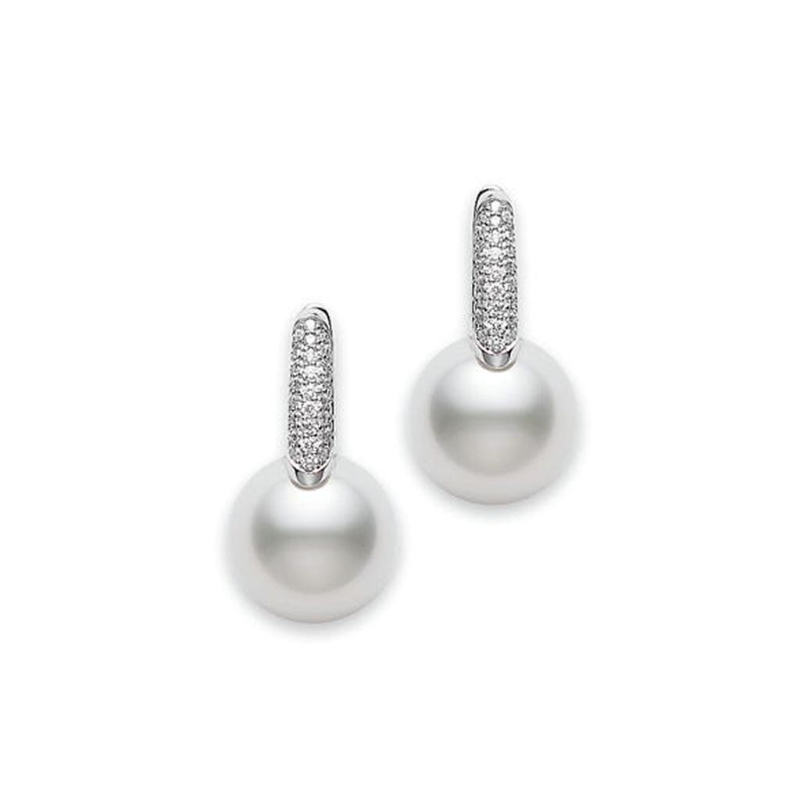 Mikimoto 18K White Gold Rhodium Plated White South Sea Pearl Drop Earrings