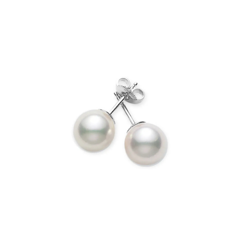 Mikimoto 18k white gold rhodium plated Everyday Essentials pearl stud earrings, 6-6.5mm/AAA akoya pearls